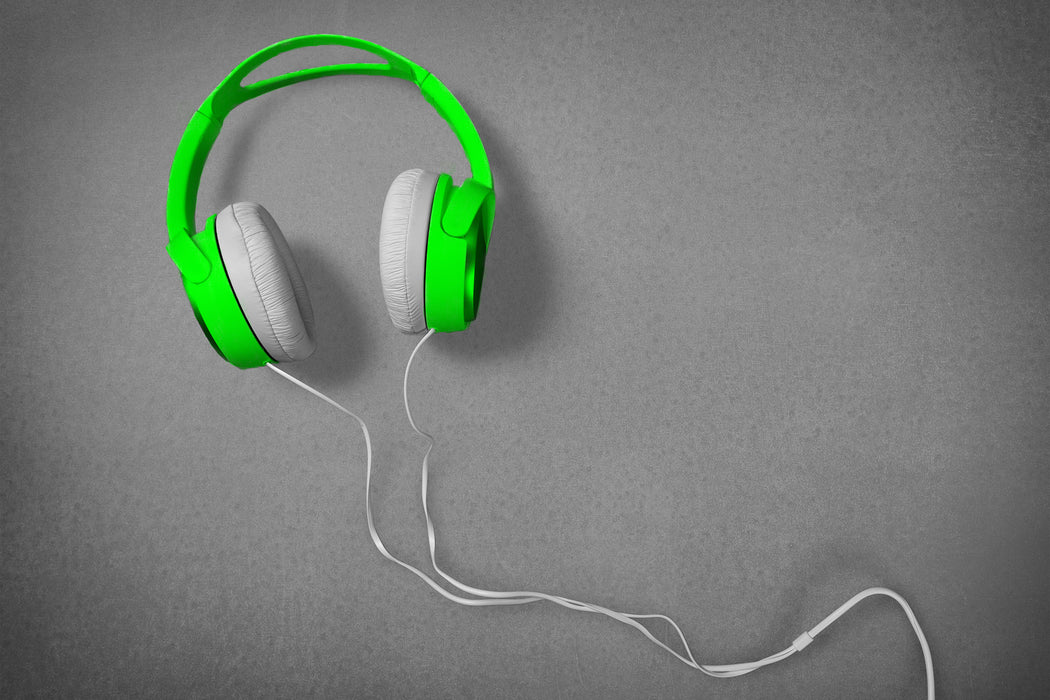 Coole grüne Kopfhörer, Glasbild