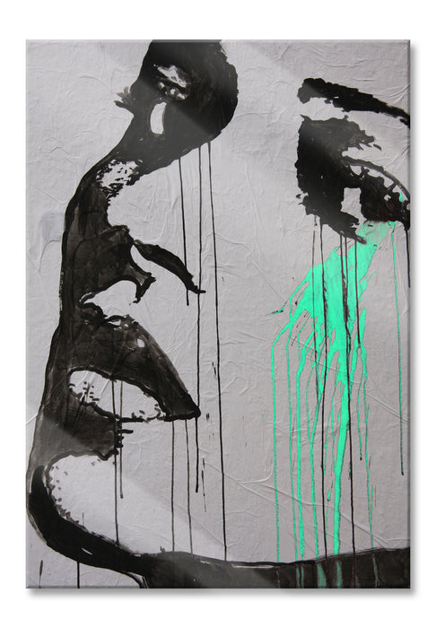 Pixxprint Abstrakt gezeichnete Frau, Glasbild