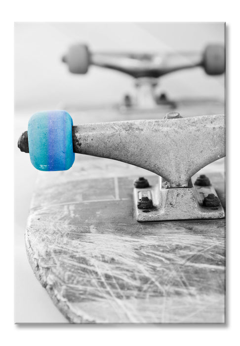 Skateboard schwarz weiß, Glasbild