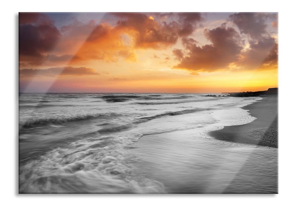 Pixxprint Strand mit Sonnenuntergang, Glasbild