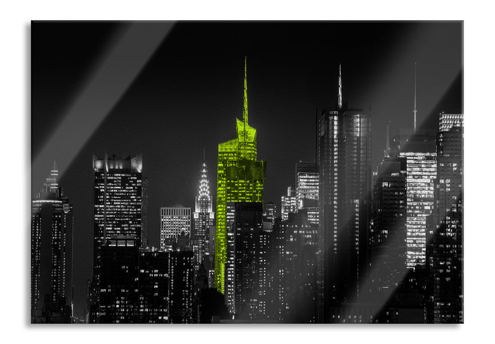 Pixxprint New Yorks Hochhäuser bei Nacht, Glasbild