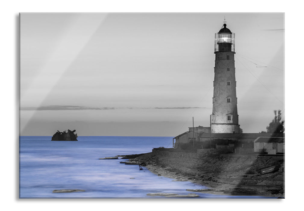 Pixxprint Leuchtturm bei Sonnenuntergang, Glasbild