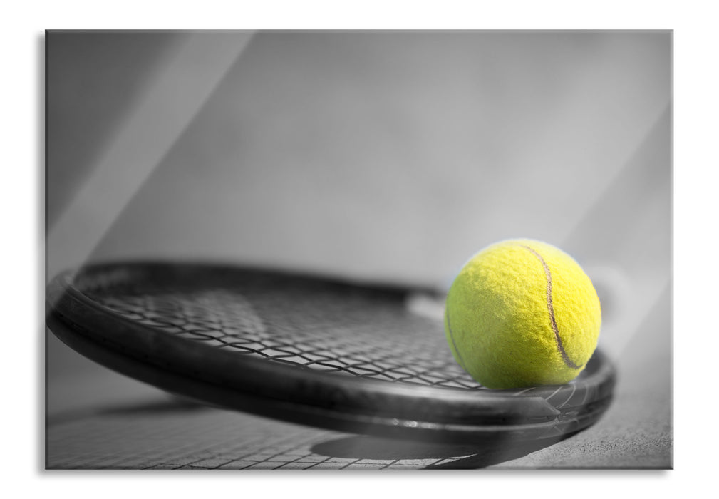 Tennisball Schläger, Glasbild