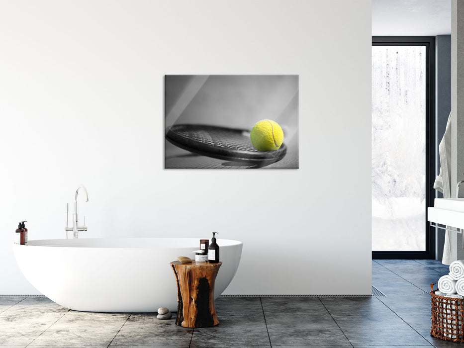 Tennisball Schläger, Glasbild