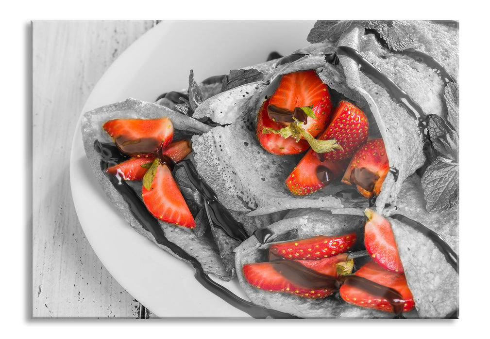 Pixxprint Crepes mit Erdbeeren, Glasbild