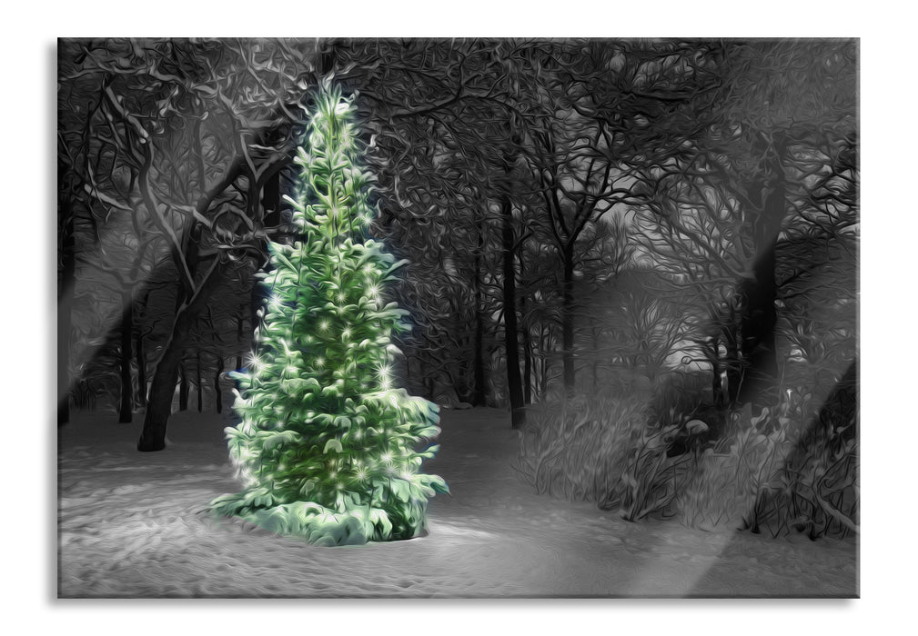 Pixxprint Weihnachtsbaum im Winter, Glasbild