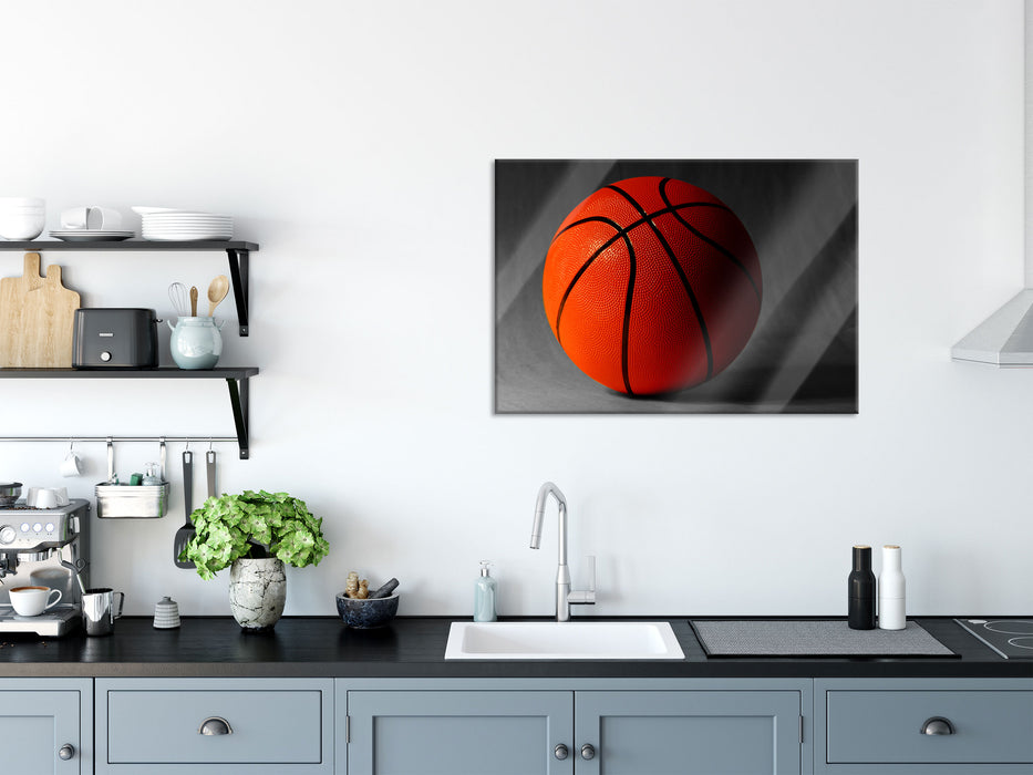 Basketball schwarzer Hintergrund, Glasbild