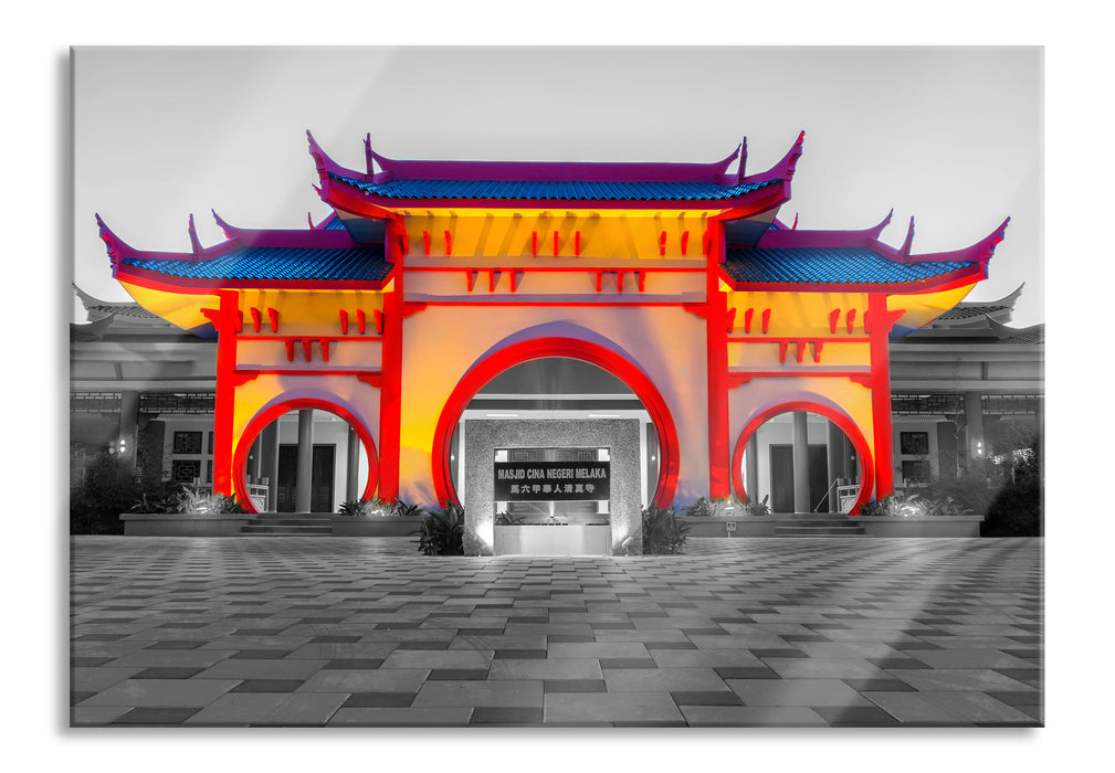 Pixxprint Bunter chinesischer Tempel, Glasbild