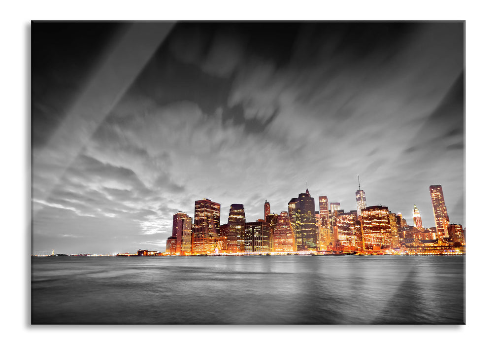 Pixxprint Skyline von New York bei Nacht, Glasbild