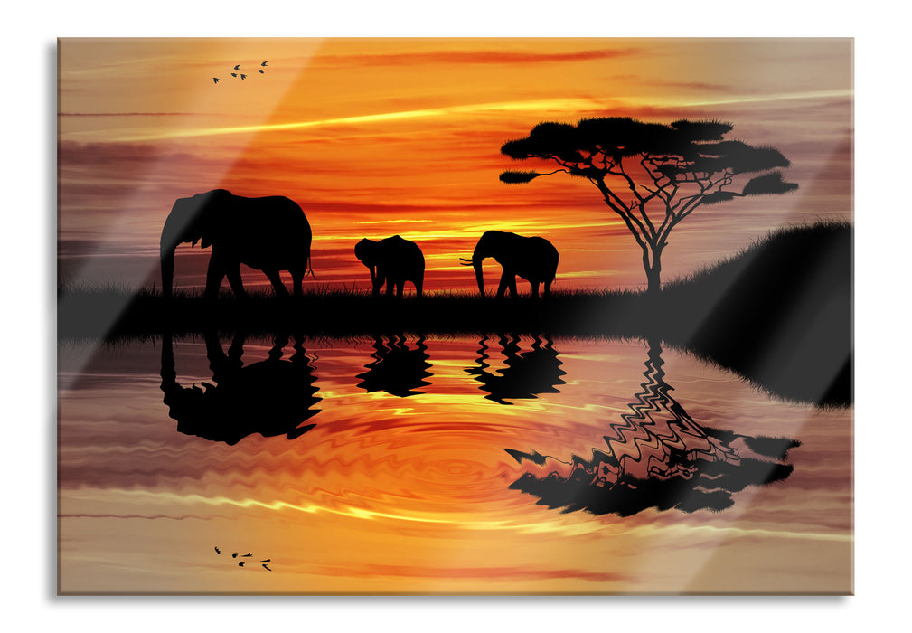 Pixxprint Afrika Elefant in Sonnenschein, Glasbild