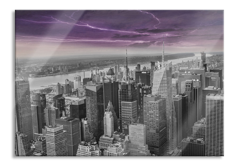 Pixxprint Skyline New York Gewitter, Glasbild