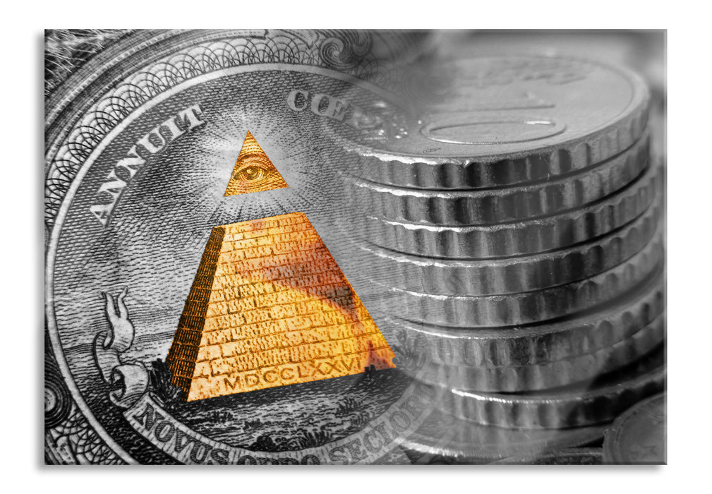 Pixxprint Illuminati Pyramide Dollar, Glasbild