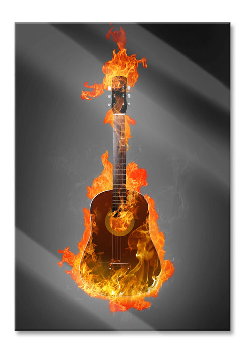 Pixxprint Brennende Gitarre Heiße Flammen, Glasbild