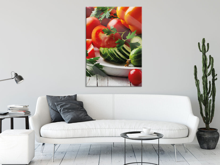 Obst Gemüse Gurke Tomaten, Glasbild