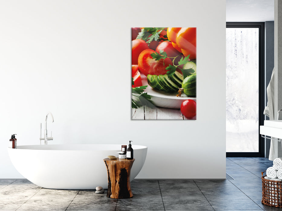 Obst Gemüse Gurke Tomaten, Glasbild