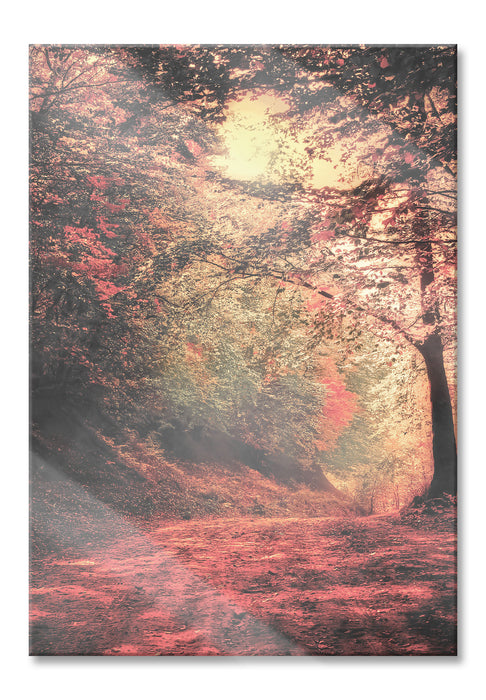 Pixxprint traumhafte Waldstraße im Herbst, Glasbild