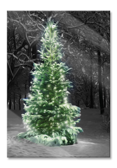 Pixxprint Weihnachtsbaum im Winterwald, Glasbild