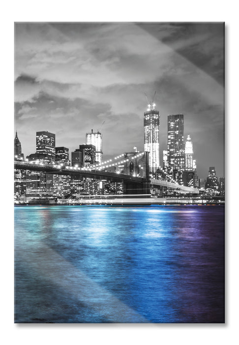 Pixxprint New York Skyline am Abend schwarz/weiß, Glasbild