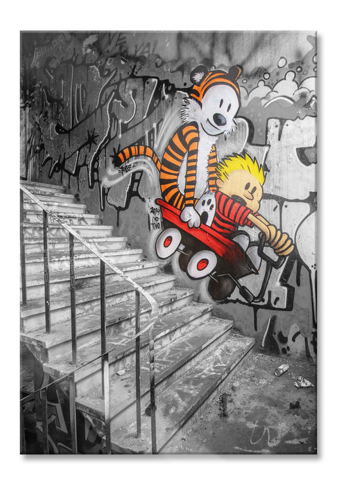 Pixxprint Tiger Grafitti in Berlin schwarz/weiß, Glasbild