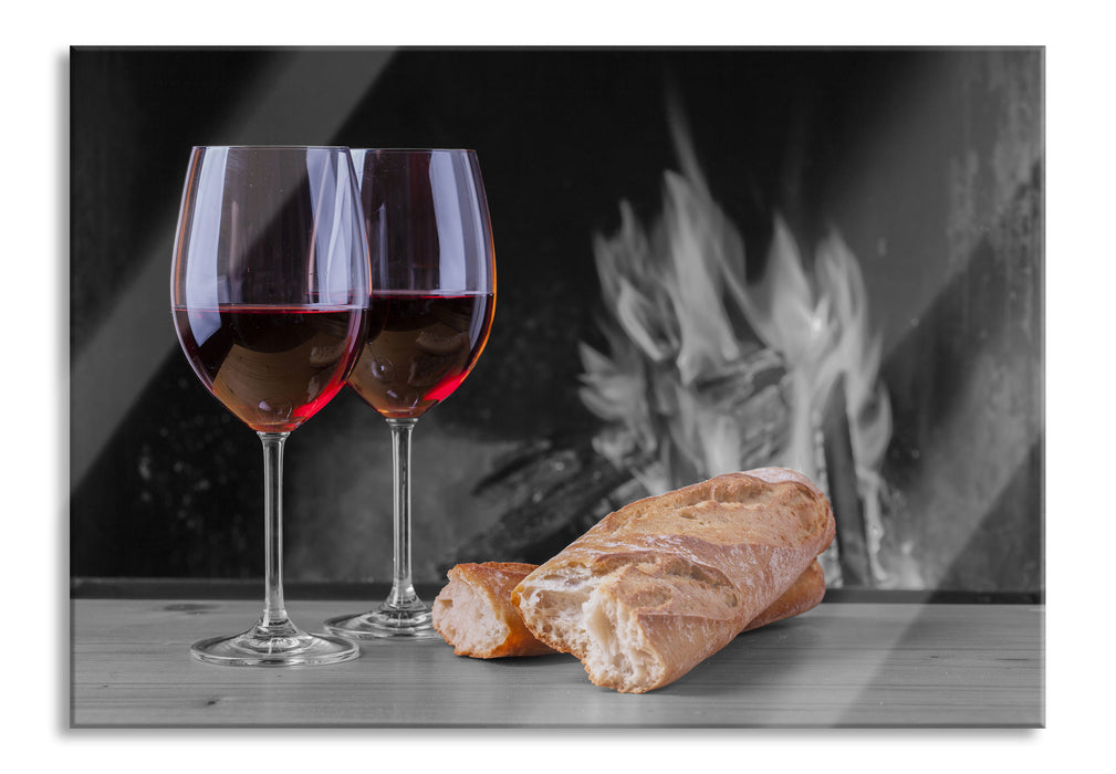 Pixxprint Baguette Wein Picknick, Glasbild