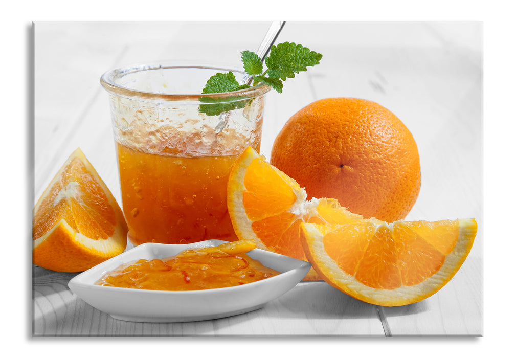 Pixxprint Orangen Marmelade Orangensaft, Glasbild