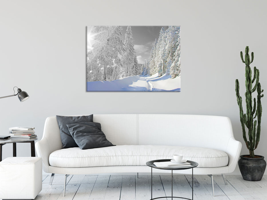 Winterlandschaft mit Bäumen, Glasbild