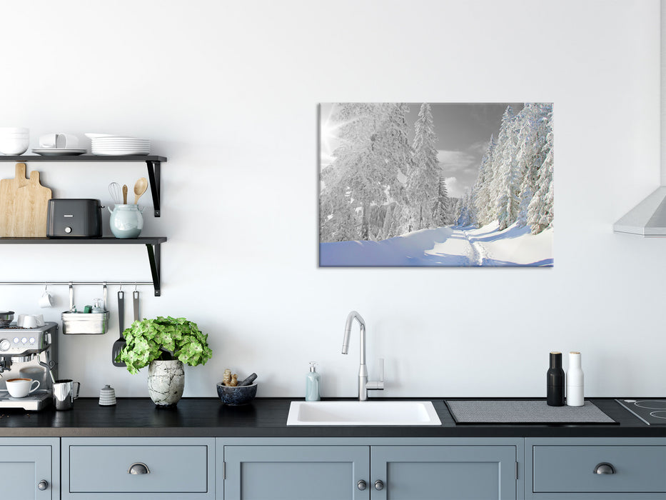 Winterlandschaft mit Bäumen, Glasbild