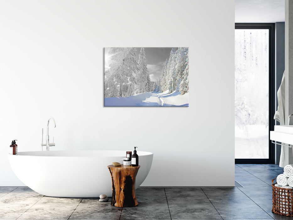 Winterlandschaft mit Bäumen, Glasbild