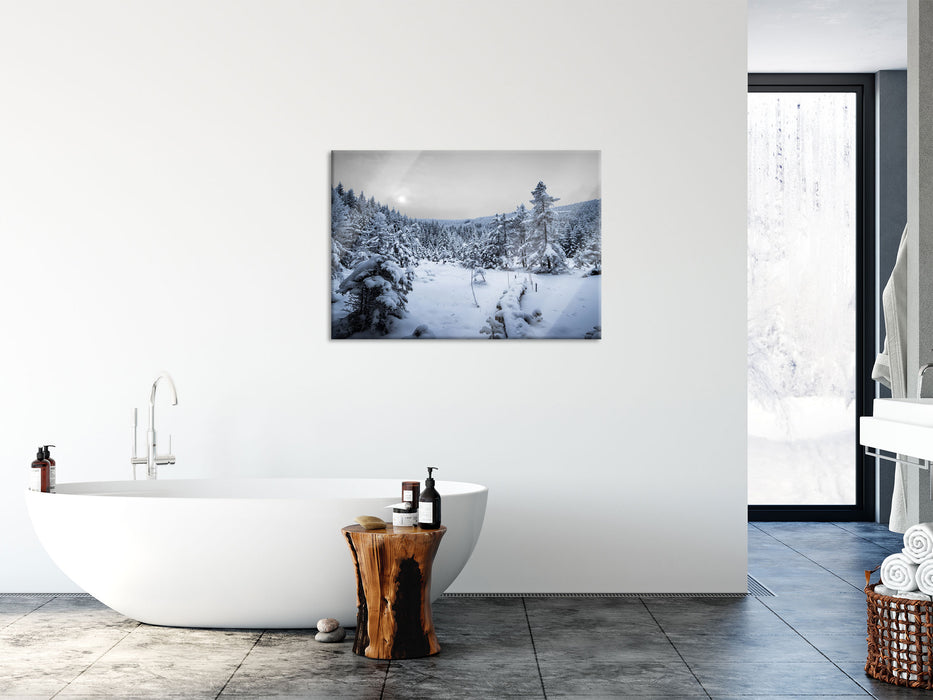 Wald im verschneiten Winter, Glasbild