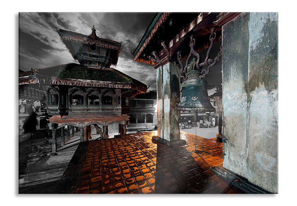 Pixxprint Stadt Bhaktapur am Abend, Glasbild