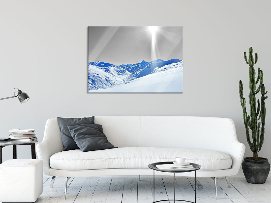 Berglandschaft im Winter, Glasbild