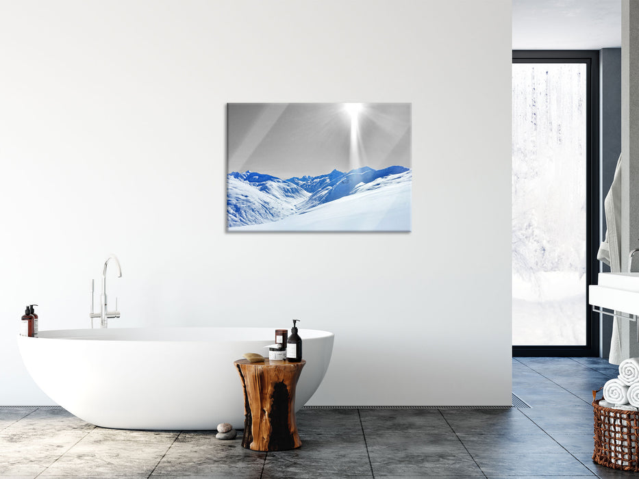 Berglandschaft im Winter, Glasbild