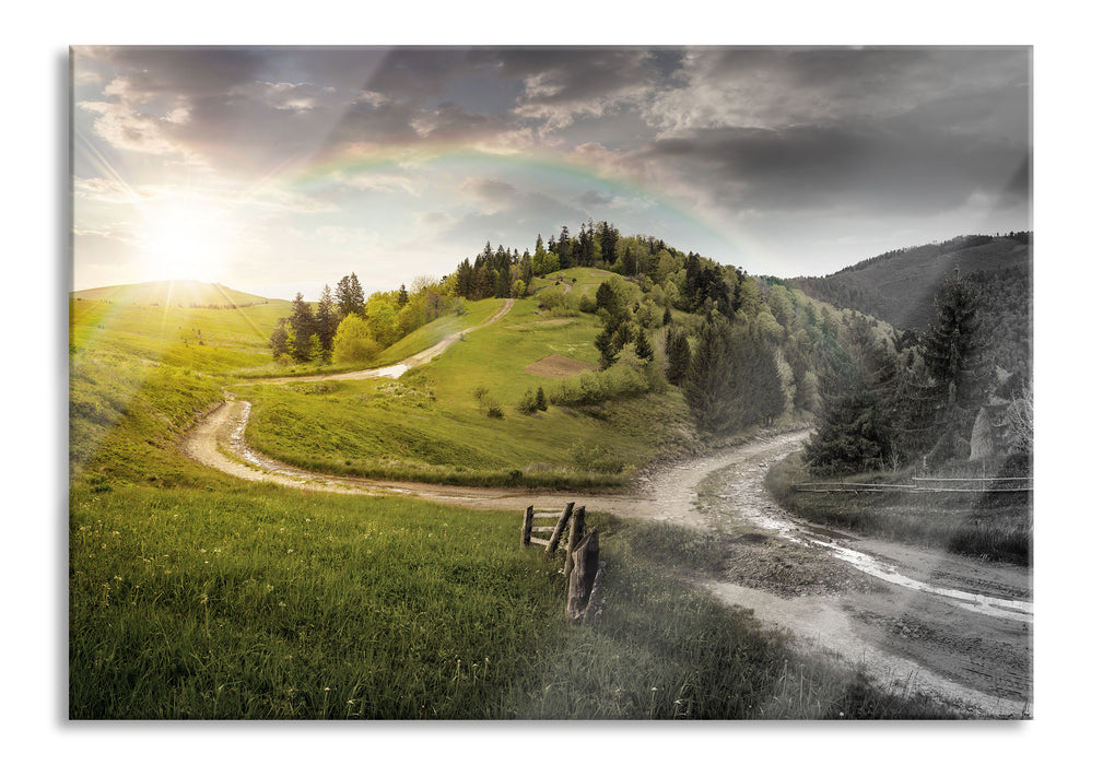 Verträumte Berglandschaft, Glasbild