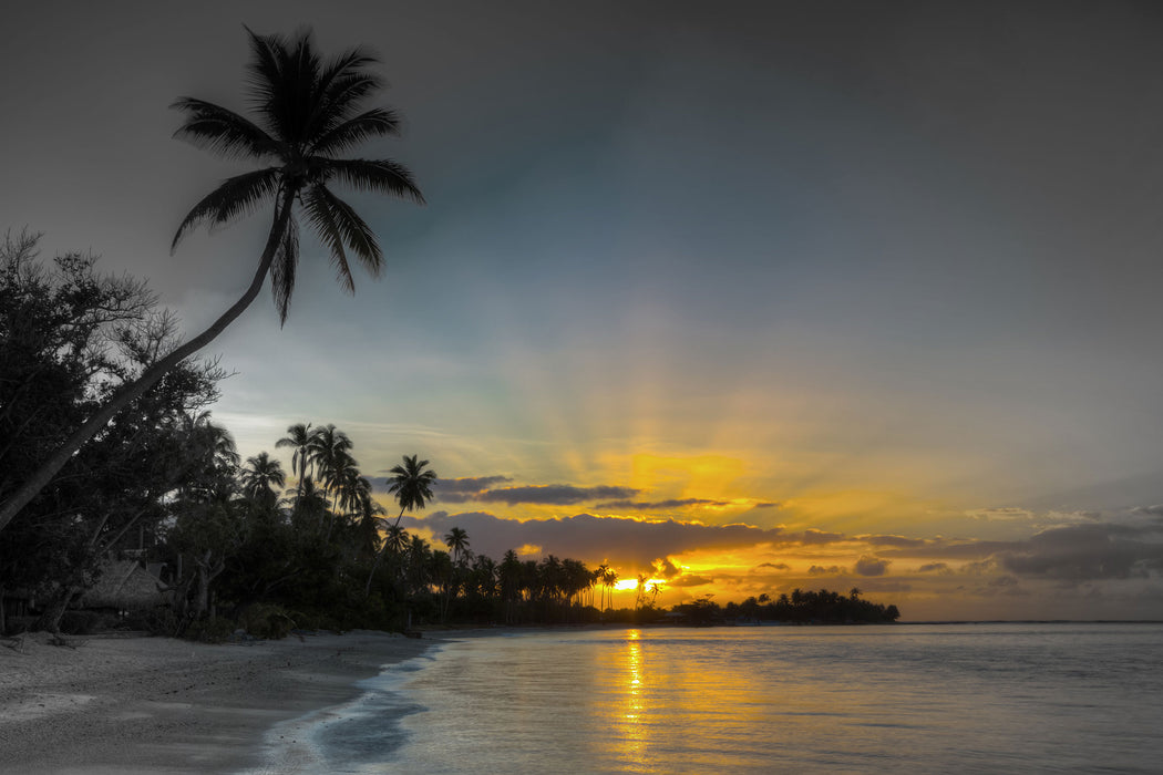 Strand beim Sonnenuntergang, Glasbild