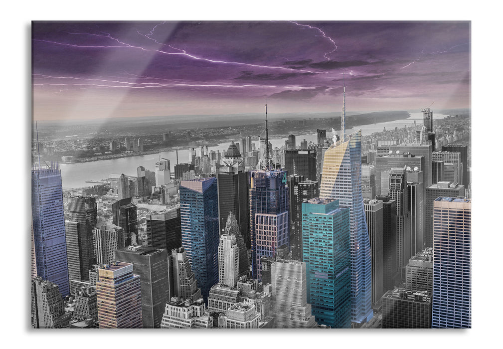 Pixxprint Skyline New York Gewitter, Glasbild