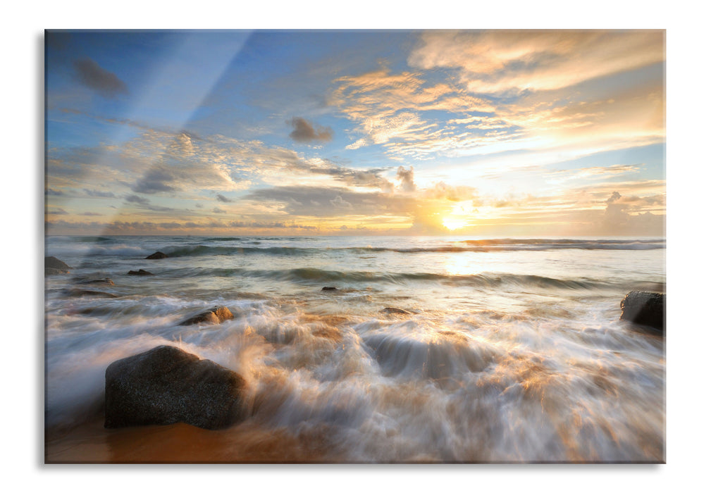 Pixxprint Sonnenuntergang am Meer, Glasbild