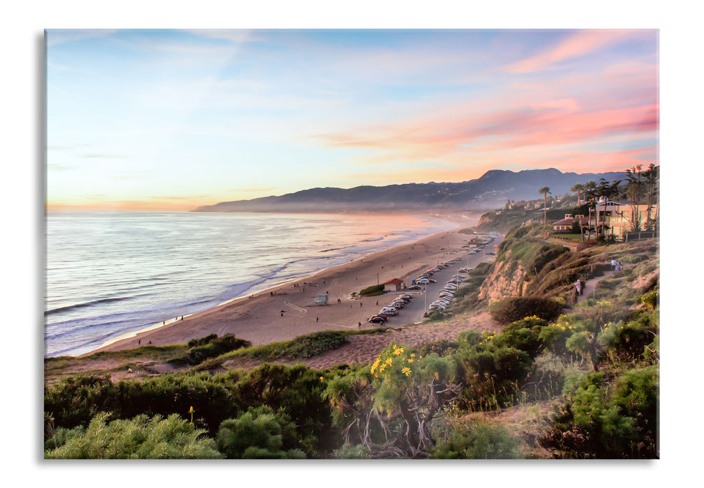 Pixxprint Küste und Strand mit Häusern, Glasbild