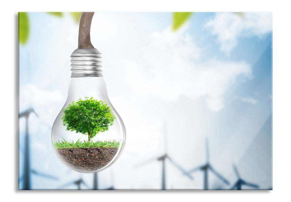 Pixxprint Light bulb energy concept, Glasbild