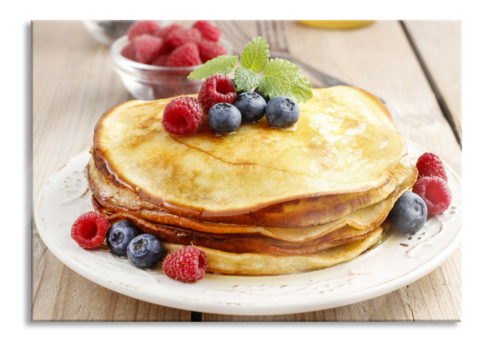 Pixxprint Süße Pfannkuchen mit Beeren, Glasbild