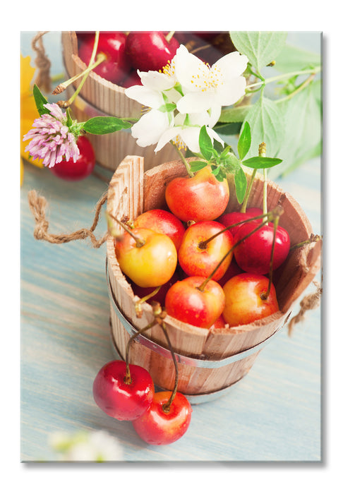 Pixxprint Bucket of cherries, Glasbild