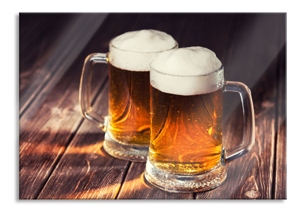 Pixxprint Zwei Maßkrüge Bier, Glasbild