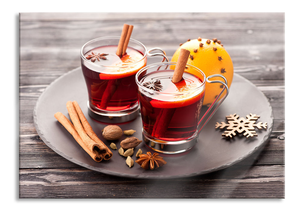 Pixxprint Aromatischer Glühwein mit Zimt, Glasbild