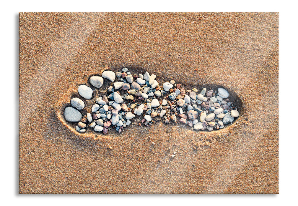 Fußabdruck im Sand, Glasbild