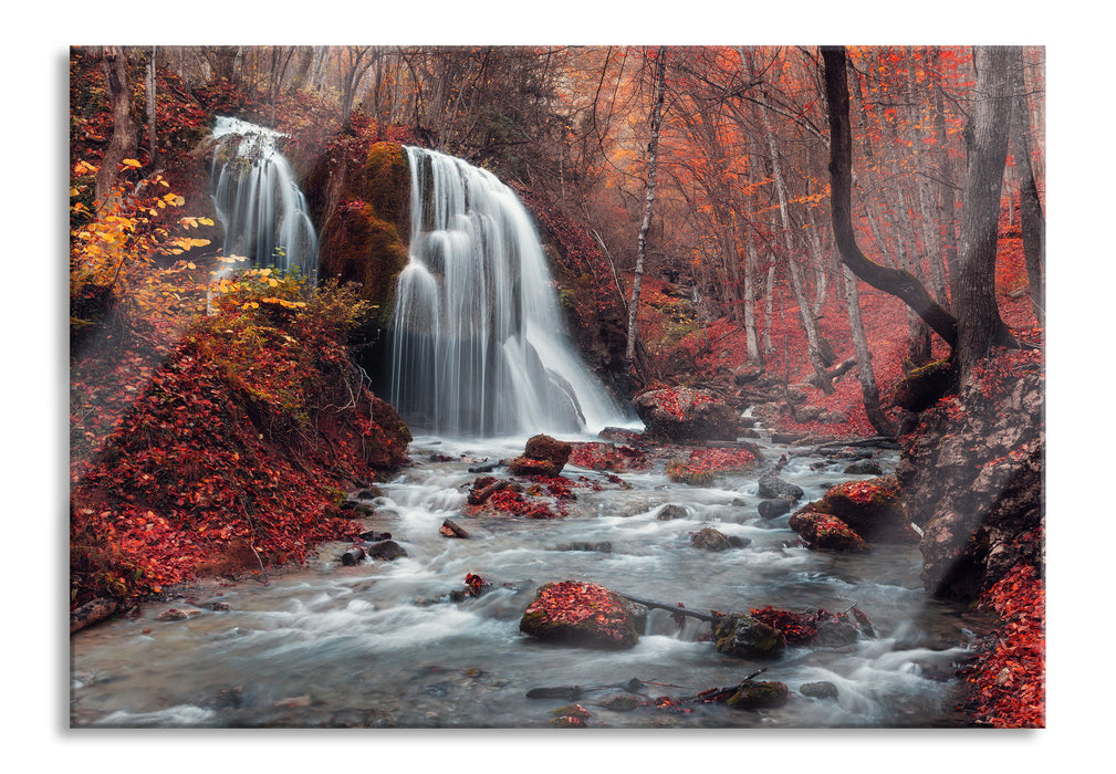 Wasserfall im Wald, Glasbild