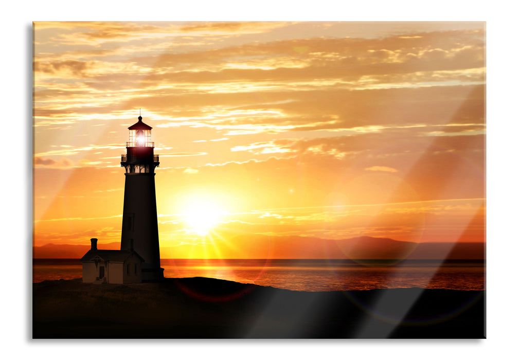 Pixxprint Leuchtturm im Sonnenuntergang, Glasbild