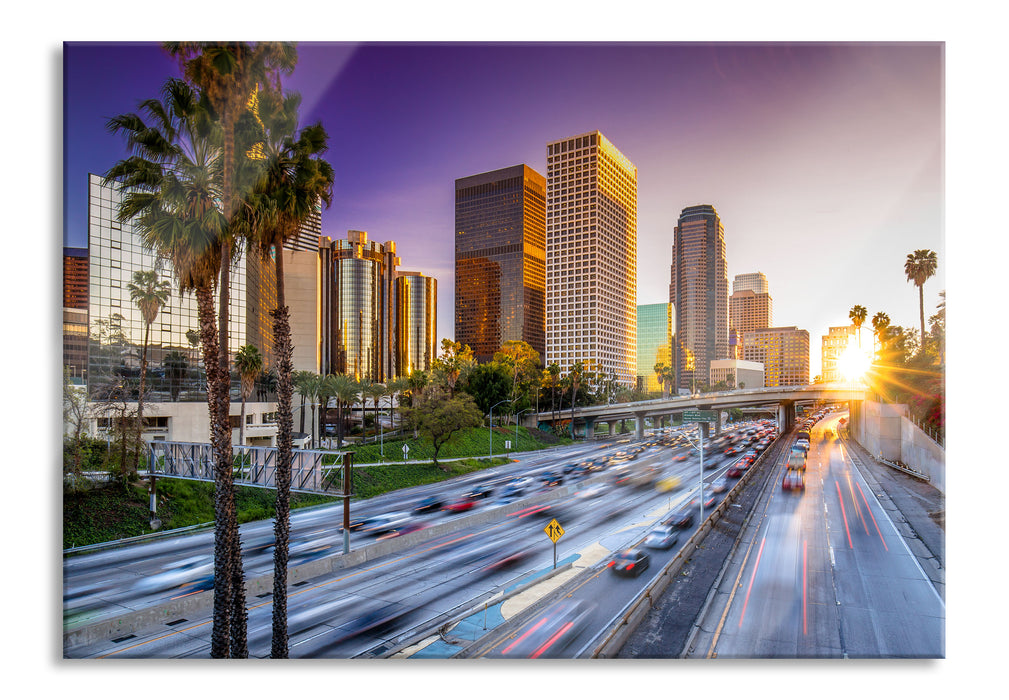 Pixxprint Straßenverkehr in Los Angeles, Glasbild