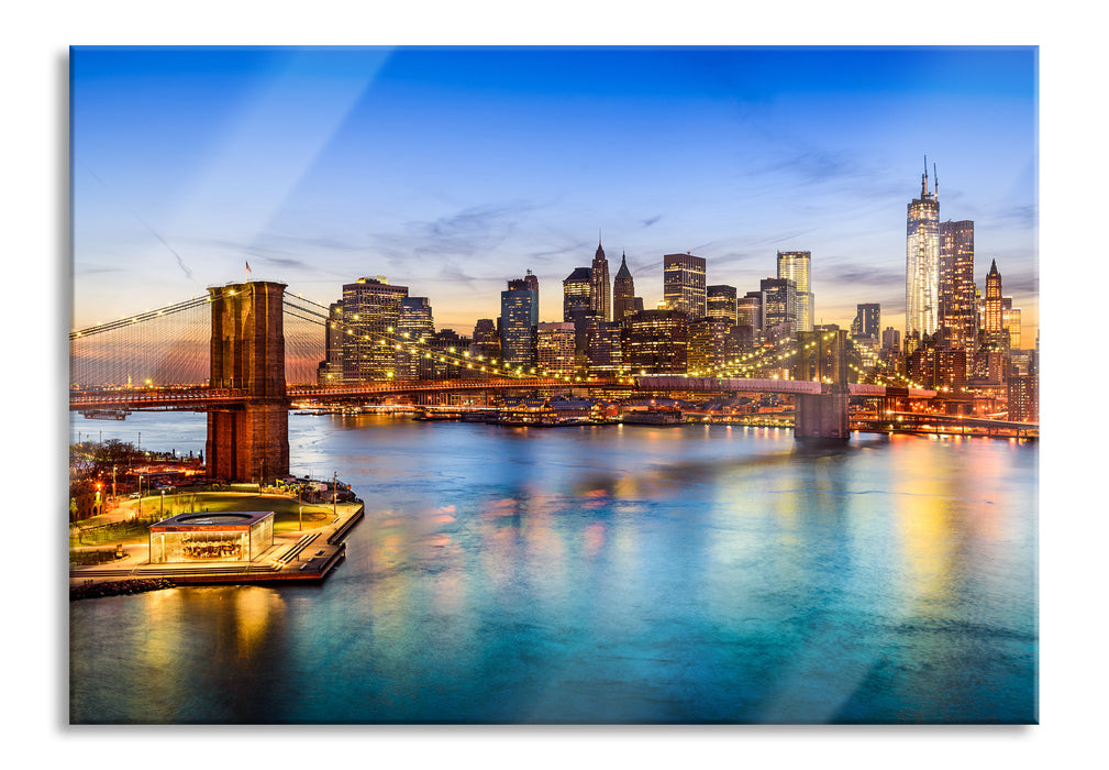 Blick auf Brooklyn Bridge, Glasbild