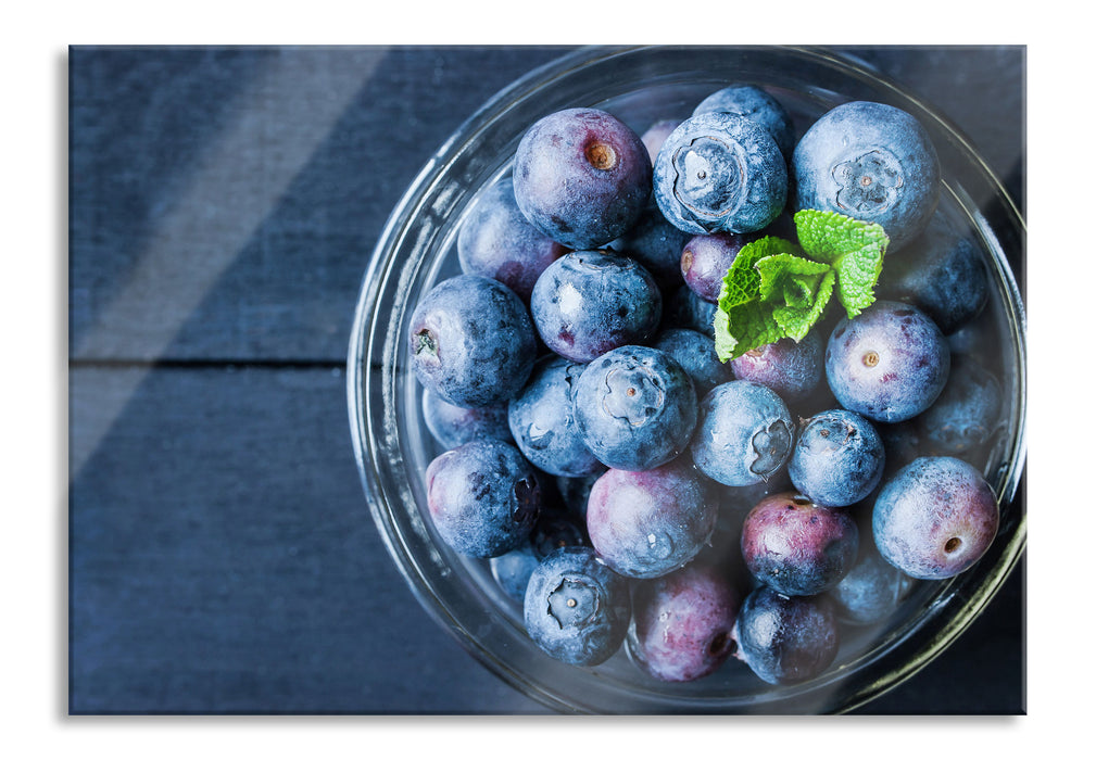 Pixxprint Glas mit frischen Blaubeeren, Glasbild