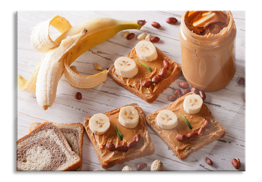 Pixxprint Erdnussbutter Bananen Sandwich, Glasbild