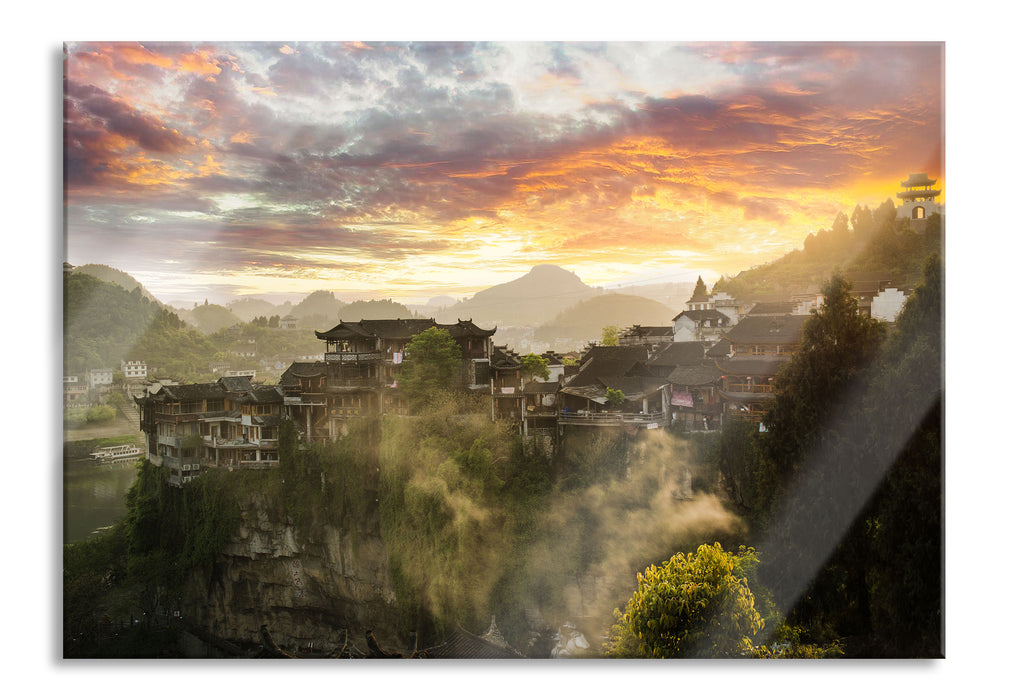 Pixxprint Gigantisches Dorf in China, Glasbild